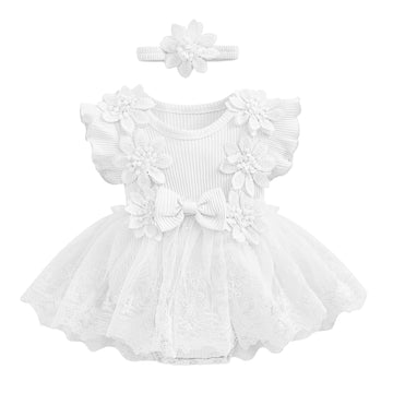 Baptism Dresses For Baby Girls Christening 1st Birthday Outfit Infant Newborn Ruffle Lace Romper Tutu Dress Flutter