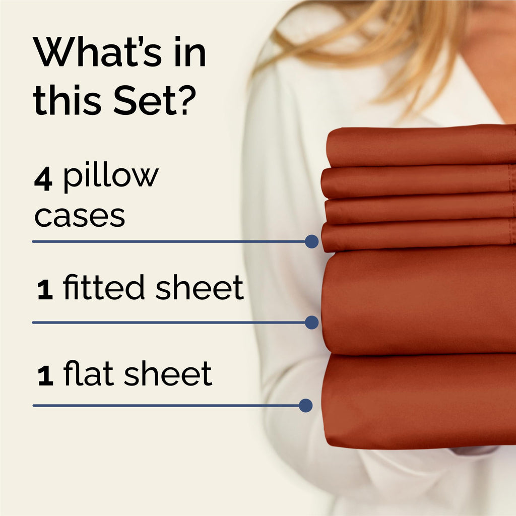 CGK King 6pc Bed Sheet Set - Breathable & Cooling - Terracotta