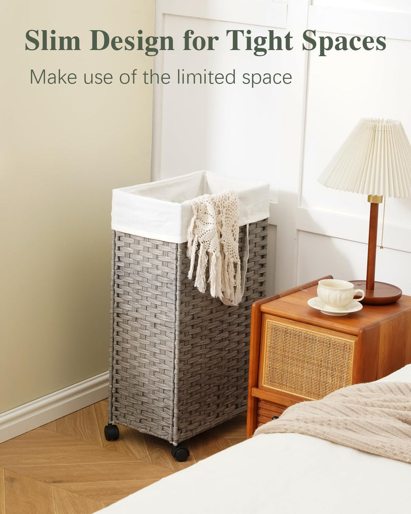 Slim Laundry Hamper 75L rolling laundry basket with Wheels Grey