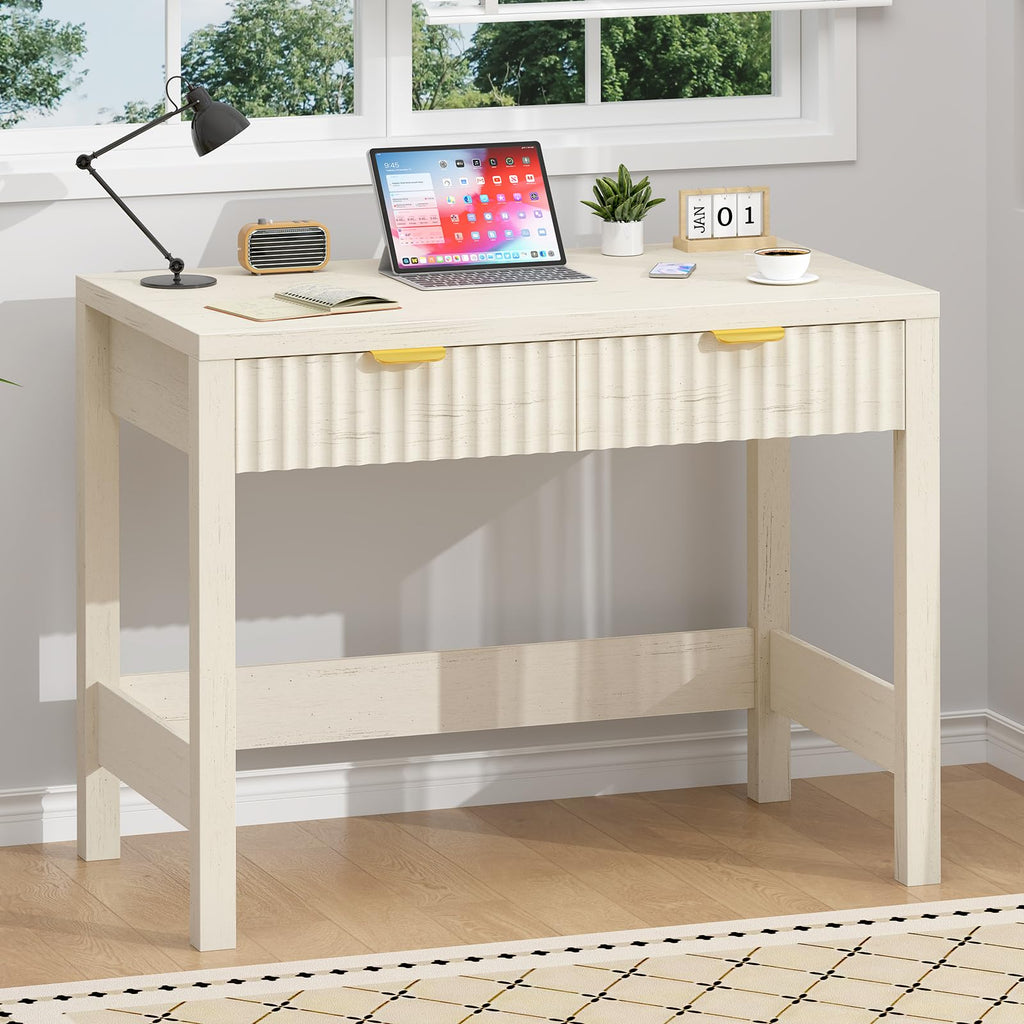 32 Inch Small Fluted Computer Desk with 2 Drawers
