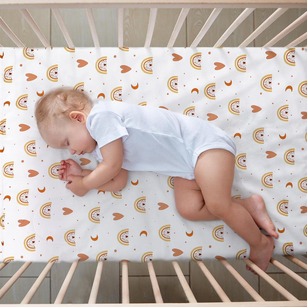 3 Pcs Boho Crib Bedding Set Rainbow, Comforter Sheet