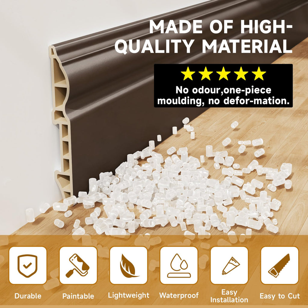 20Ft Wall Baseboard Molding Trim, 3D PVC Skirting Board,Wall Base Cove Base