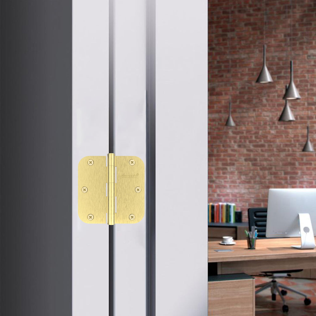 24 Pack Brushed Gold Door Hinges 3.5 Inch, 5/8" Radius Rounded, Standard Residential for Doors, Sturdy Hinges
