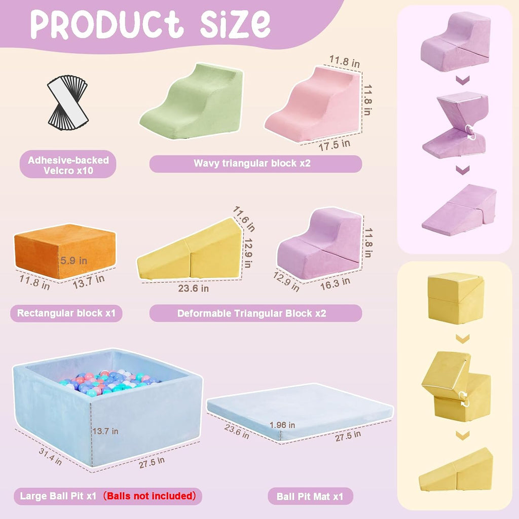 Piece Foam Climbing Blocks for Toddlers with Square Ball Pit,Macaron