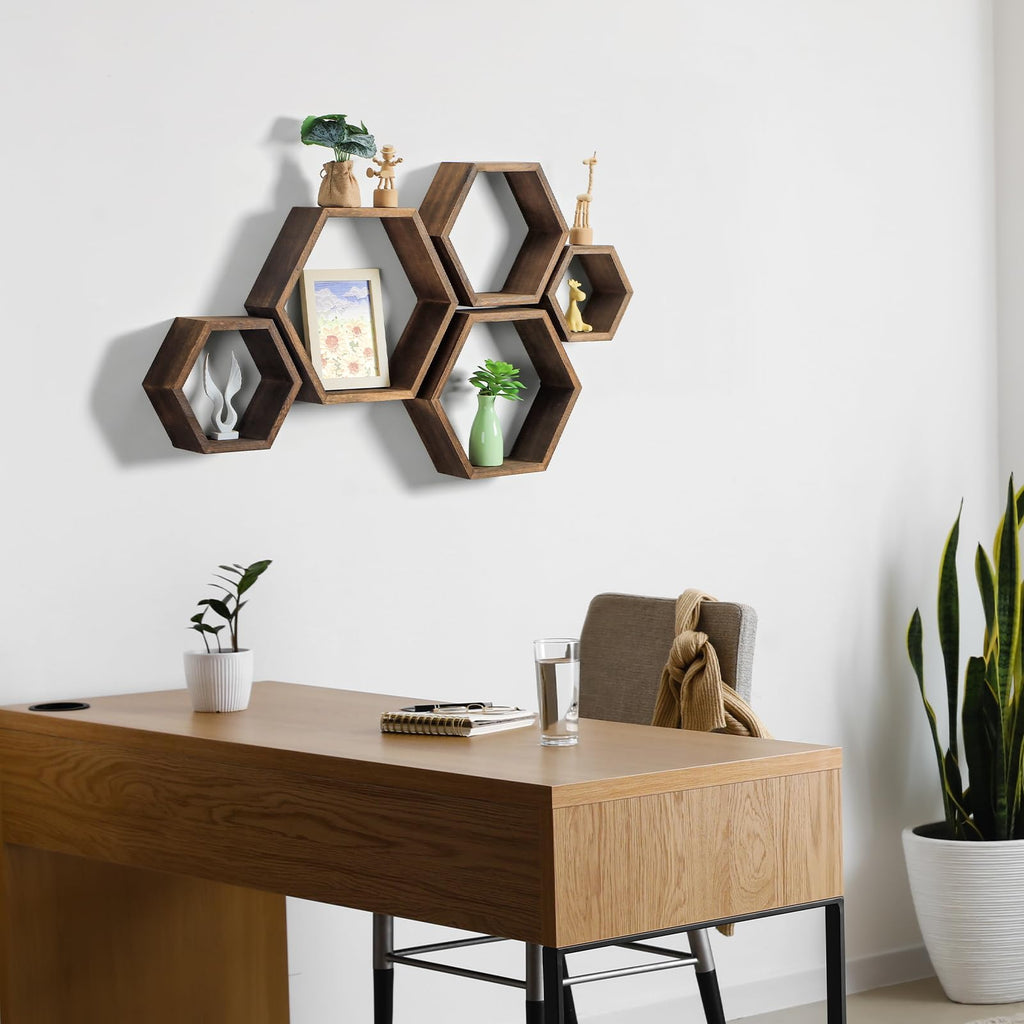 Hexagon Floating Shelves, Honeycomb Display Wall Shelf, Set of 5