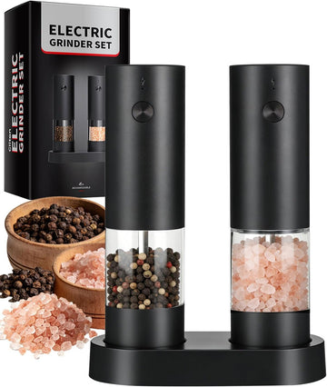 Electric Salt and Pepper Grinder Set Rechargeable, Automatic Salt and Pepper Shakers Mill Refillable, One Hand
