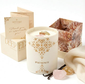 Healing Crystal Candle Gift for Women - Vanilla Cashmere Luxury Soy Candle with Crystals - Rose Quartz & Citrine - Set of 74