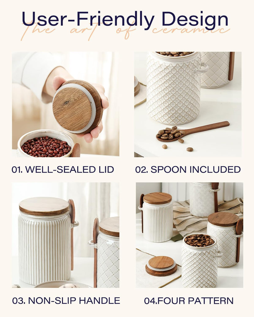 Small Canisters Sets for the Kitchen, 18 oz Sugar Coffee Tea Storage Containers, Ceramic Kitchen Canisters - Set of 4
