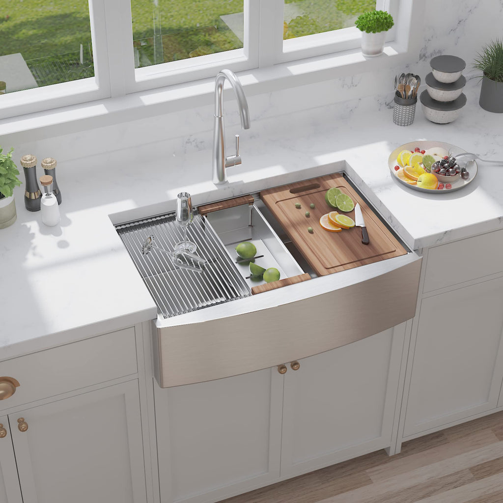 30 inch Farmhouse Kitchen Sink, Stainless Steel Workstation Farmhouse Sink, Handmade Modern Apron-front Single Bowl
