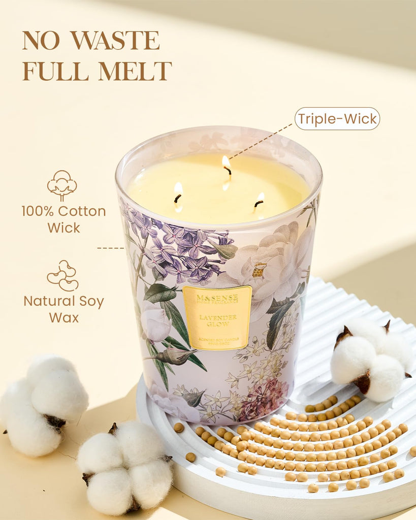 Lavender Glow Soy Candle, 35oz 3-Wick, Sleep Calming Aromatherapy