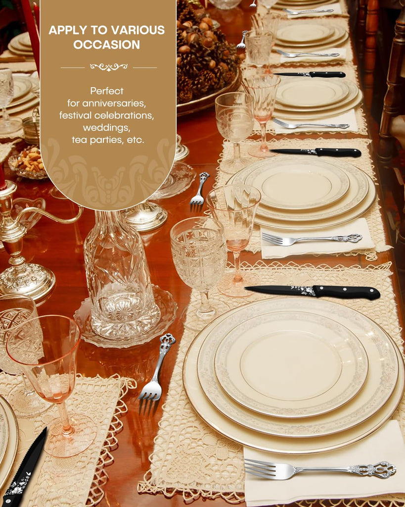 24 Pcs Gorgeous Retro Royal Silverware Set with Gift Box, Stainless Steel Cutlery Flatware Set for 4, Include Forks