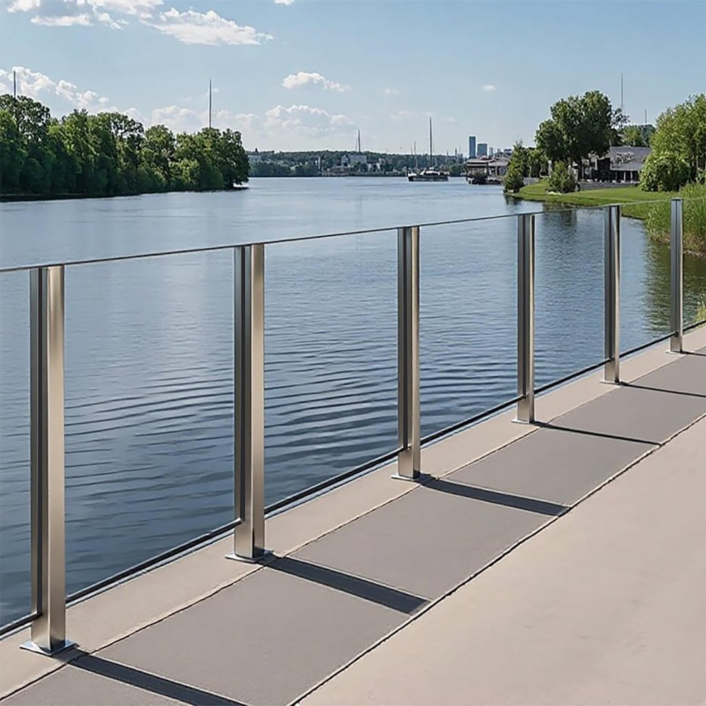 Glass Railing Post, No-Punch Glass Railing System with Spigot Slots & Base, Heavy-Duty 304 Stainless Steel Clamp for