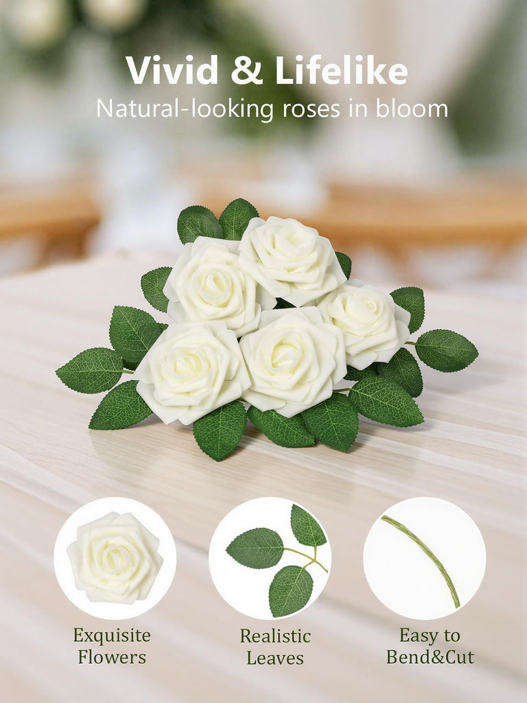Artificial Roses Flowers Real Touch Fake Flower with Stem Decorations, 25Pcs