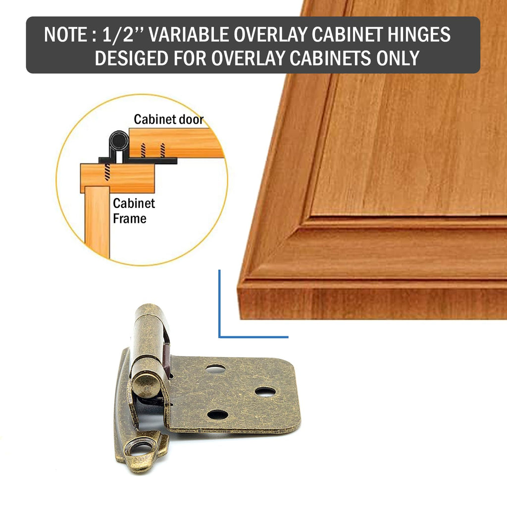 50 Pack (25 Pairs) Kitchen Cabinet Hinges Overlay Antique Brass
