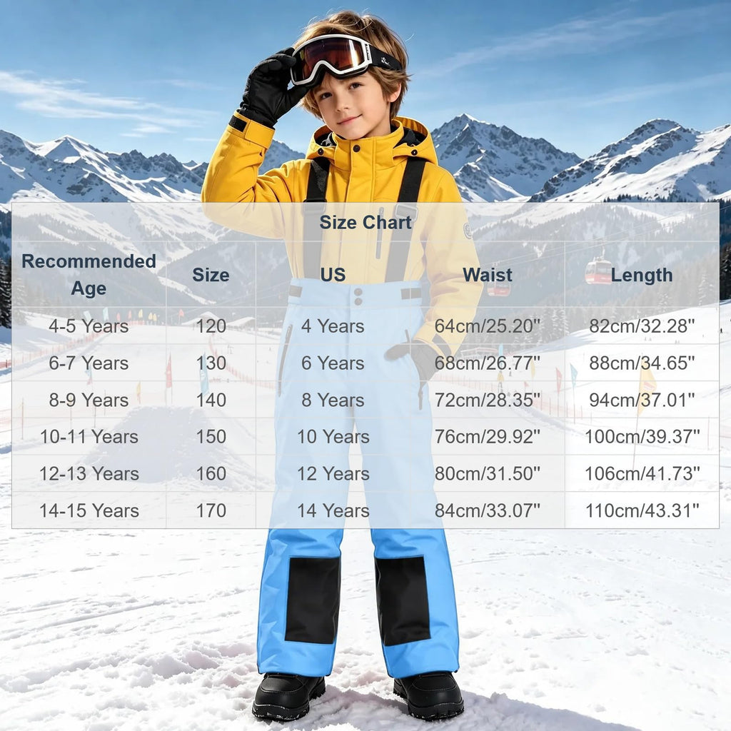 Kids Ski Bib Snow Pants Adjustable Straps Winter Overalls