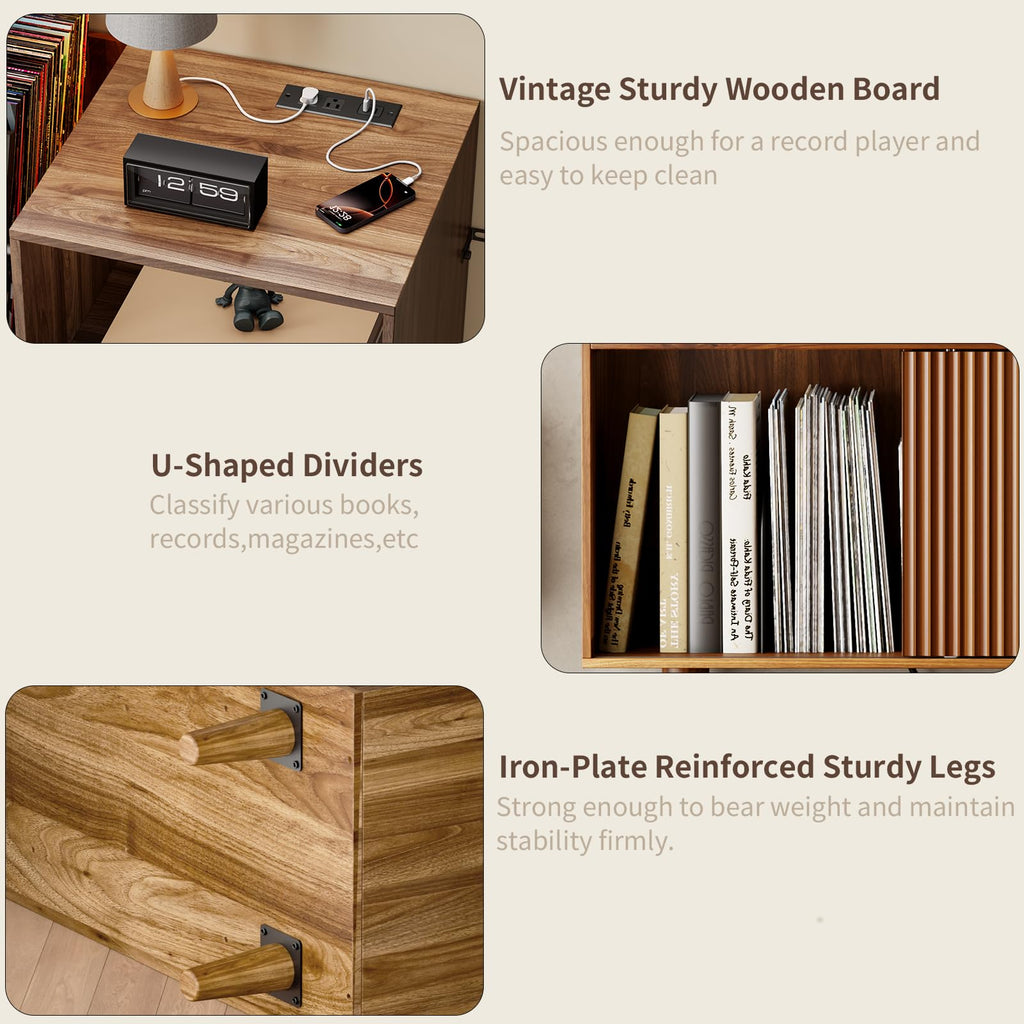 Record Player Stand with Sliding Door, 300+ Vinyl Record Storage
