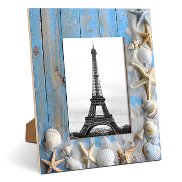 Beach Theme 8x10 Picture Frame, Seashells Starfish Wood Photo Frame for Wall or Tabletop Display Pictures 5x7 with