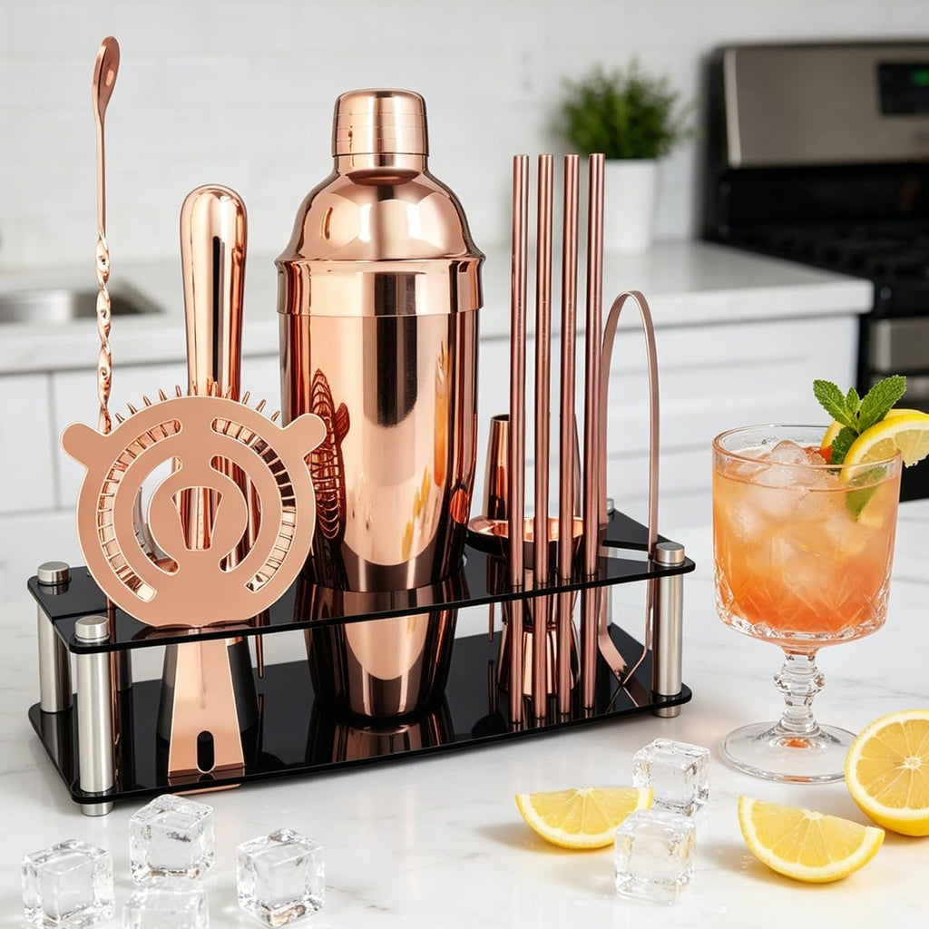 14-Piece Cocktail Shaker Set with Stand, Bartender Kit, 25oz Shakers, Bar Set Cocktail Shaker Set, Jigger - Set of 16