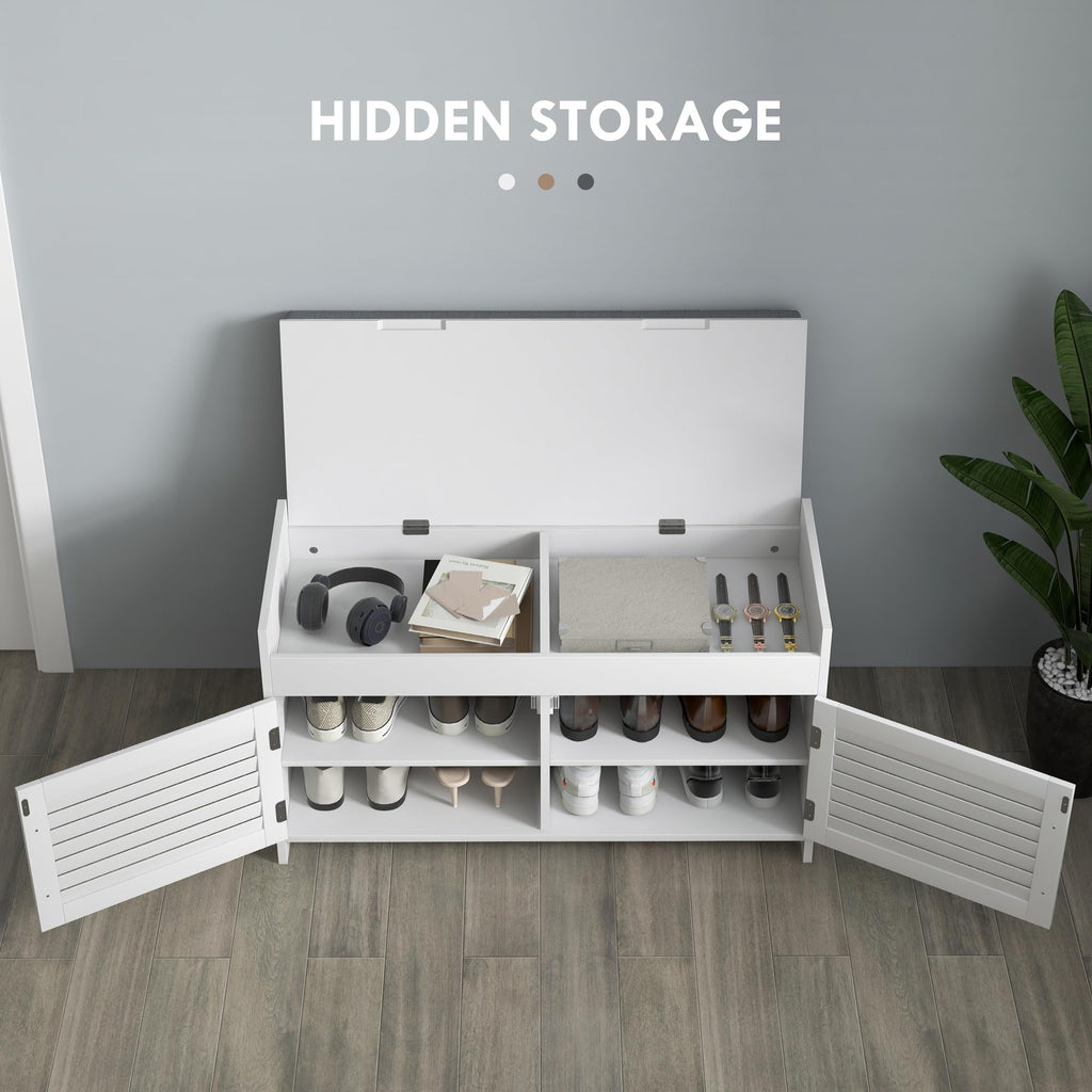 Shoe Bench Cushion Adjustable Shelves Shutter Doors 35.4" White