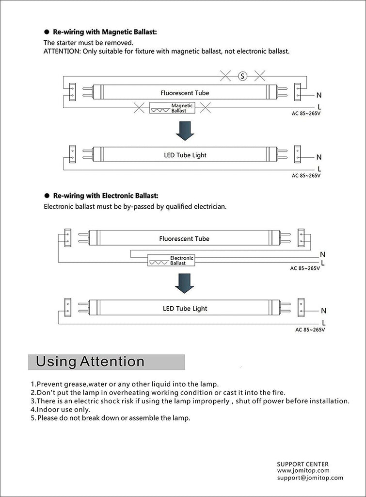 T8 4FT 48" 18W LED Tube Light, 6000K Cool White, Clear Cover, G13 Base Two Pins,Dual-End Powered, Ballast Need