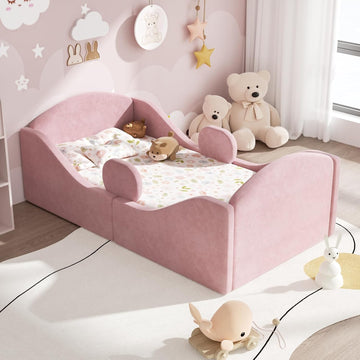 Toddler Bed, Toddler Floor Bed with Removable Safety Rails, Pink