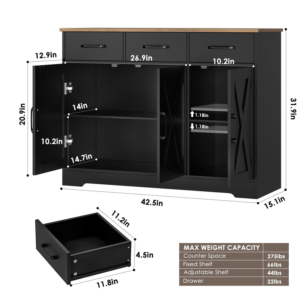 Kitchen Buffet Cabinet with Storage, Sideboard Coffee Bar, Black