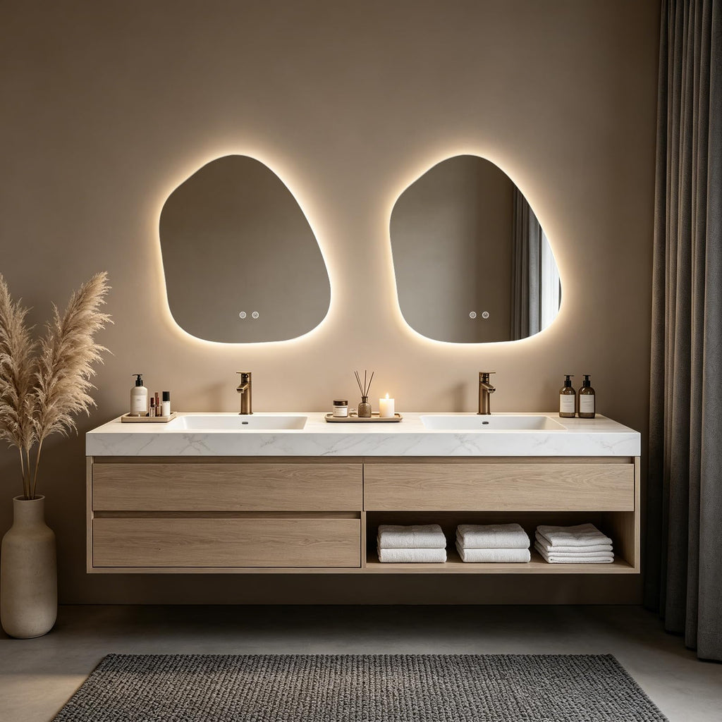 LED Bathroom Mirror with Lights, 22 x 24 Inch Led Bathroom Vanity Mirror for Wall, Anti Fog Mirror, 3 Colors