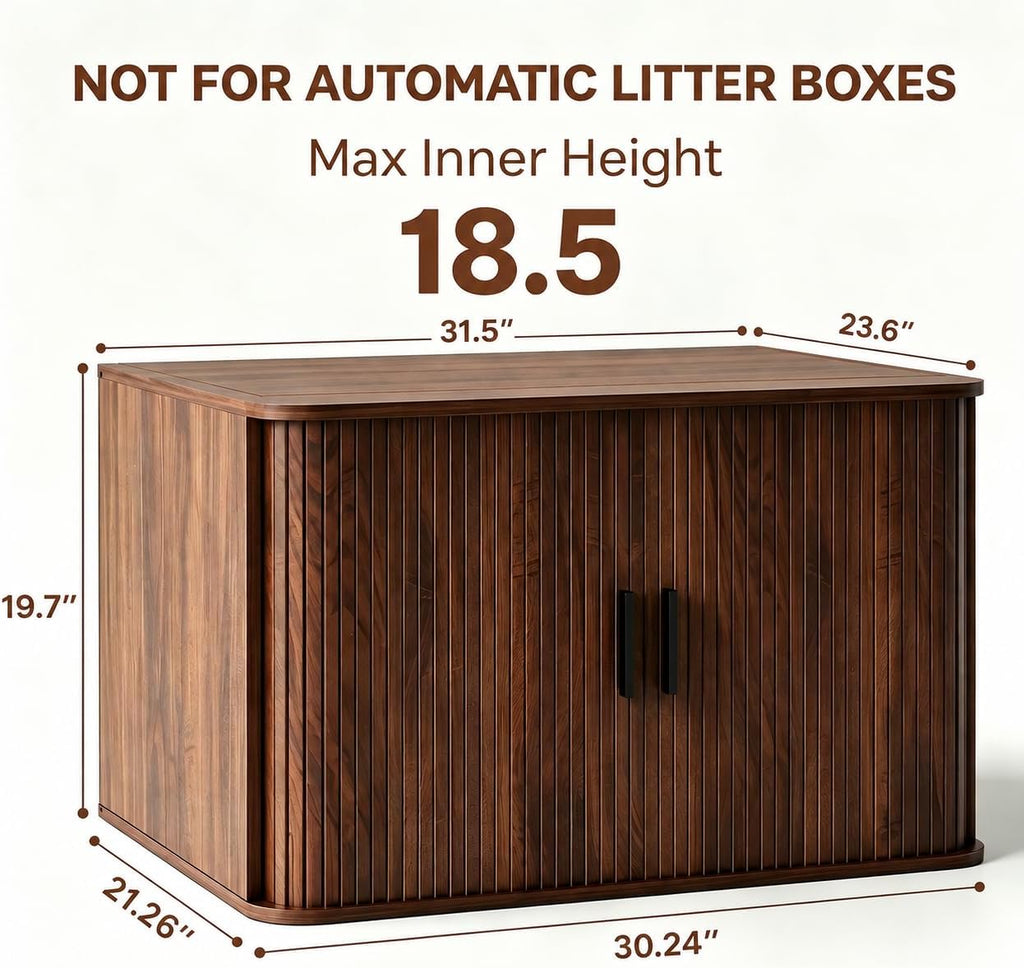 31.5" Cat Litter Box Enclosure Furniture, Hidden Litter Box, Walnut