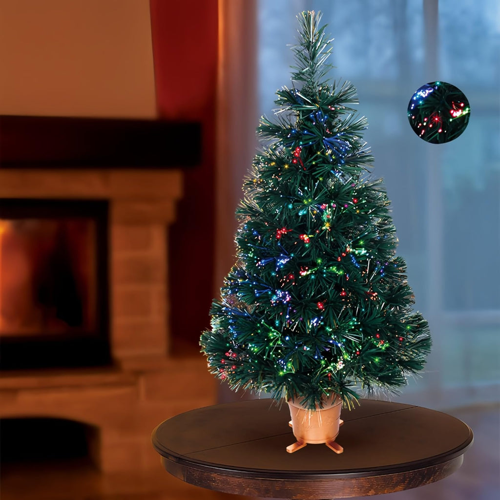 32 in Green Fiber Optic Tabletop Christmas Tree, Color Changing