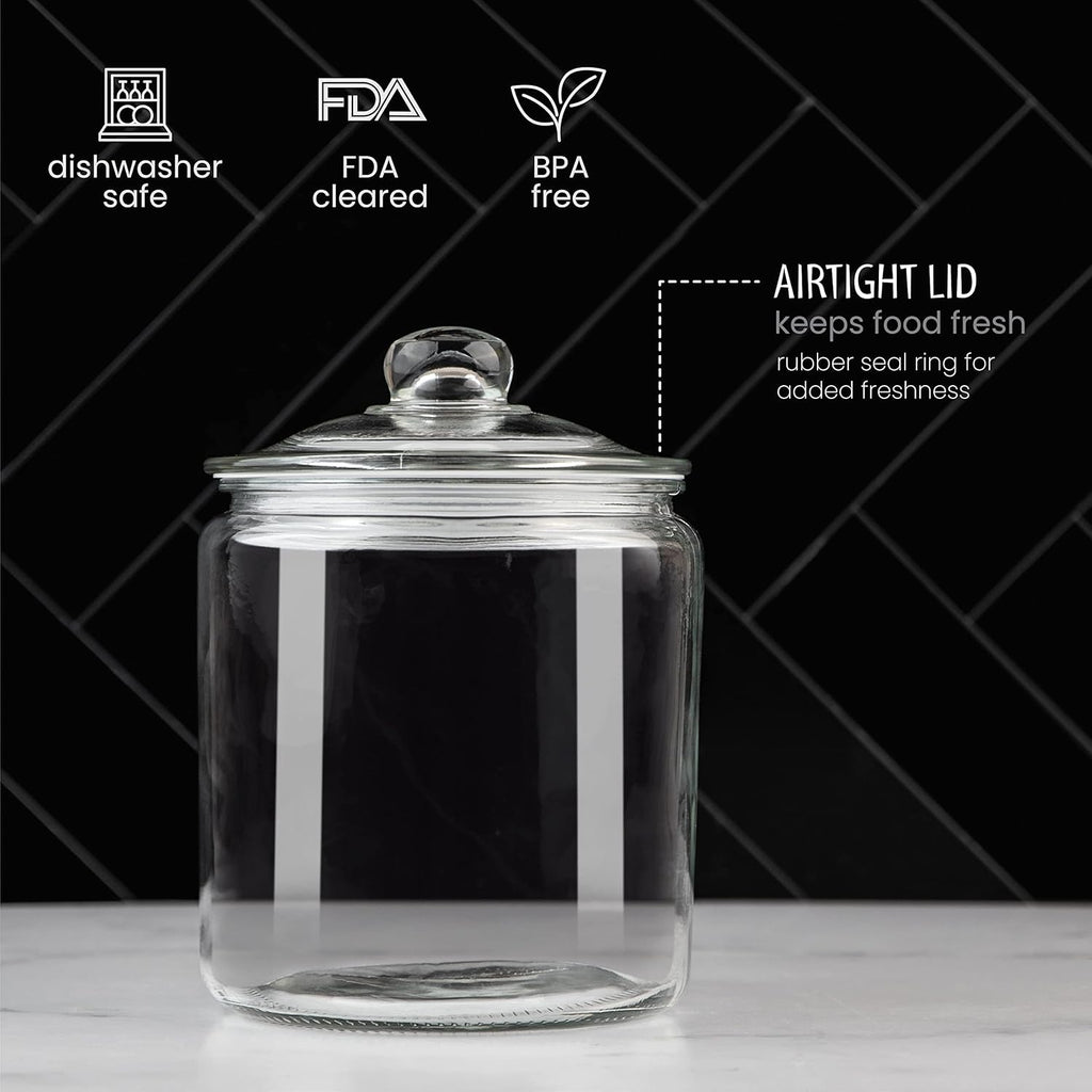 Gallon Glass Cookie Jar - Large Food Storage Container with Airtight Lid - Keep Fresh Flour, Chewy Pet Treats - Set of 2