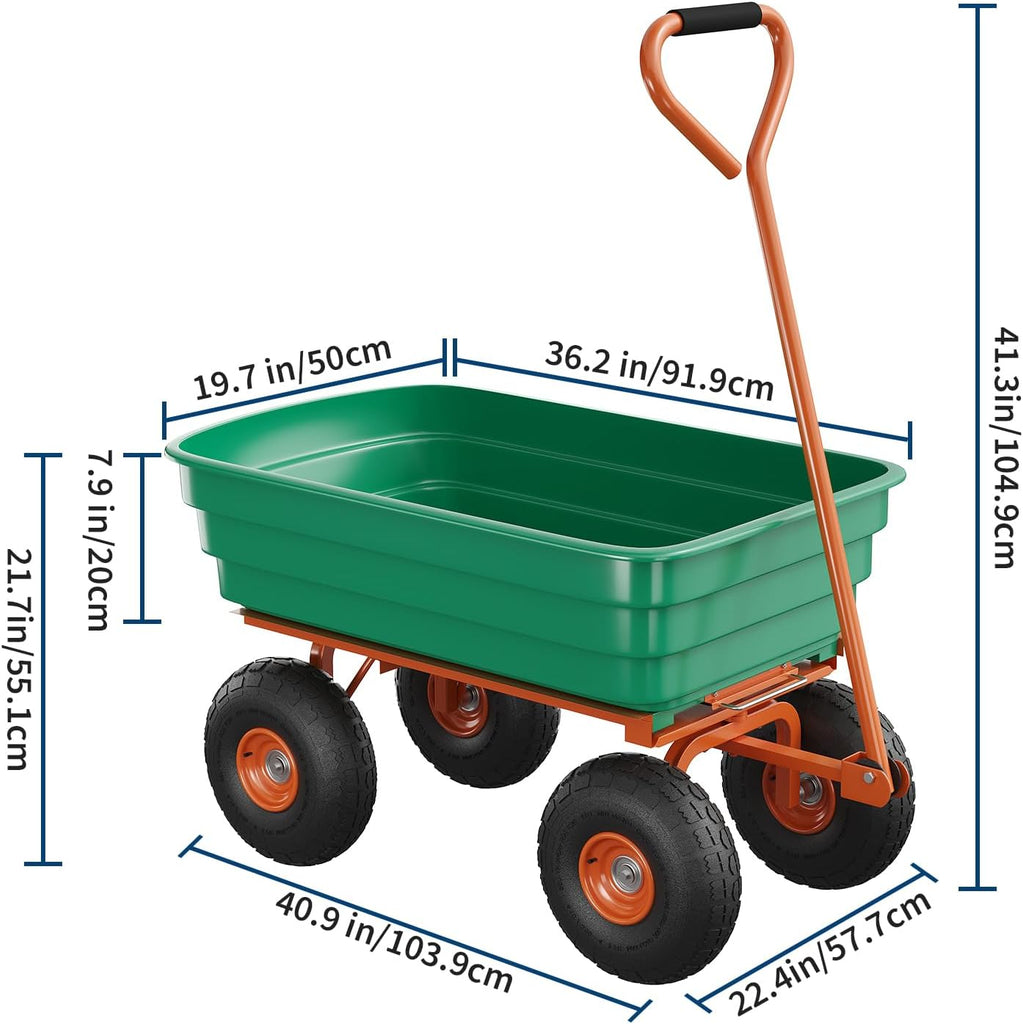 Green 600 Lbs Garden Wagon Cart Heavy‐Duty Outdoor Utility Hand Cart |