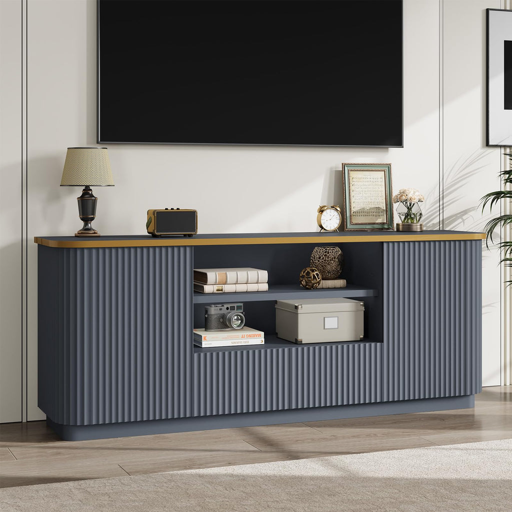 70"Fluted TV Stand for TVs Up to 80", Modern Entertainment Center with Curved Profile Design, TV Console with Drawer