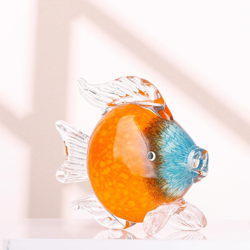 Large Glass Fish Figurines Hand Blown Glass Fish Statue and Sculpture Home Decor, Murano Animal Tropical Sea Glass
