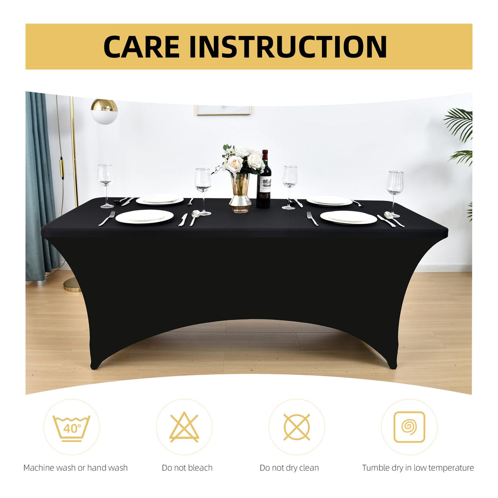 6-Pack 6ft Black Spandex Table Covers for Rectangle Standard Folding Tables - Wrinkle Resistant Stretch Tablecloths