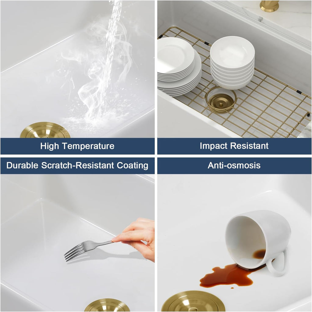 33 Inch White Farmhouse Kitchen Sink Workstation Fireclay Porcelain Ceramic Apron Front Farm Sink Deep Single Bowl