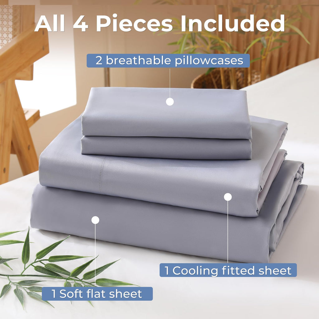 Queen Size 4-Piece Blend Rayon Derived from Bamboo Sheets Set, Cooling Bedding for Hot Sleepers, Breathable & Ultra