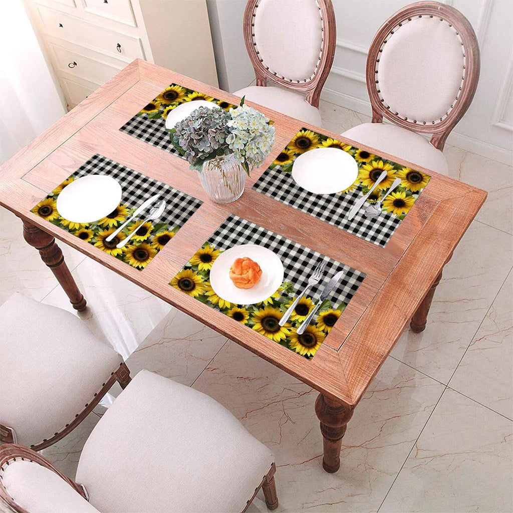 Vinyl Placemats Heat Resistant Non-Slip PVC Place Mats Wipeable Washable Woven Table Mat Plastic Dinner - Set of 4