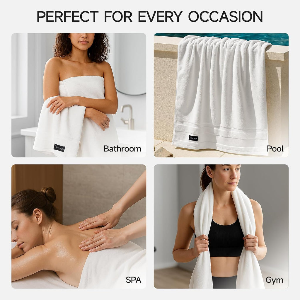 Luxury White Bath Towels Set of 2, 100% Cotton 760GSM Heavyweight Bath Sheets, 31 x 63 Inch Oversized Large Bath