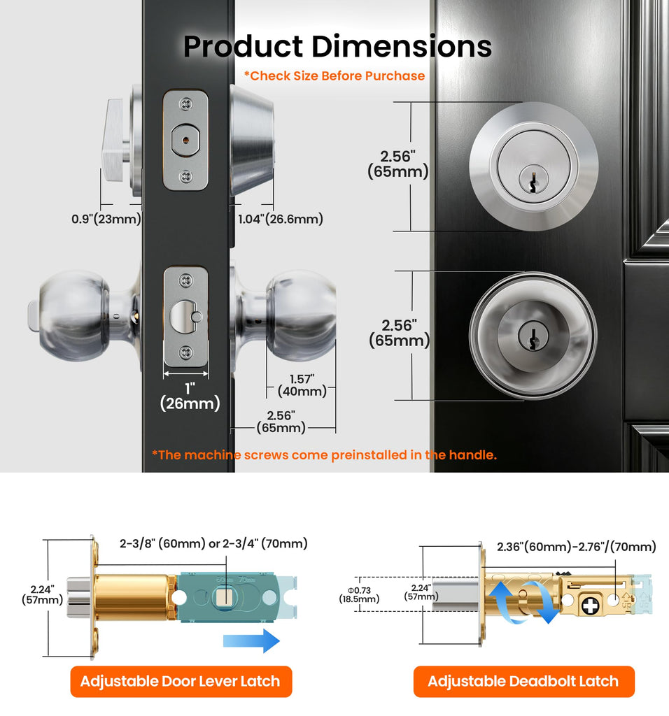 Keyed Alike Door Knob & Single Cylinder Deadbolt Set, Satin Nickel