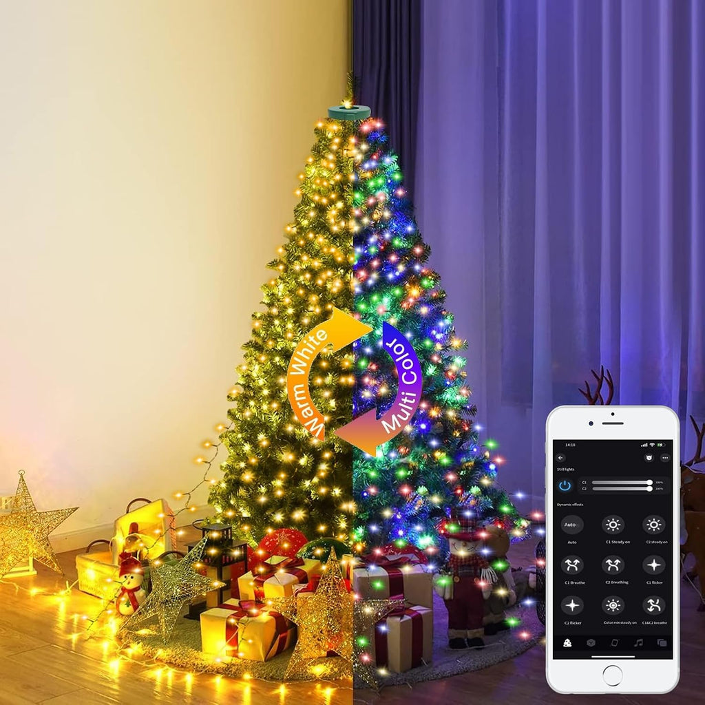 Smart Christmas Tree Lights with Ring, APP Control Music Sync 6.56Ft x 16 Lines String 400 LED Indoor Outdoor