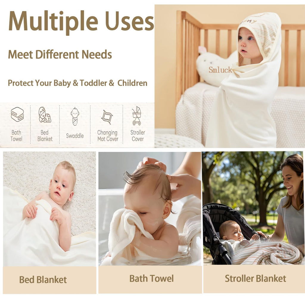 Pack Organic Cotton Hooded Baby Towel Set, Washcloths, Ultra-Soft, White