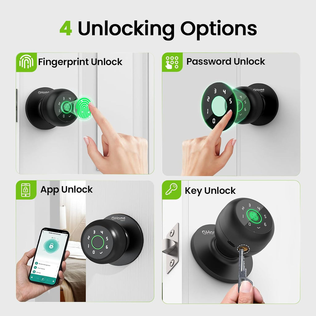 Fingerprint Door Lock, 4 in 1 Smart Fingerprint Door Knob with Keypad, App Control, Auto Lock, Biometric Door Knob