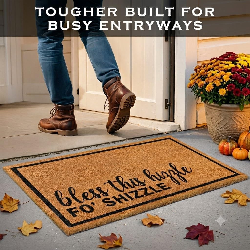 Bless This Hizzle Fo Shizzle Door Mat 30x17 Inch, Funny Welcome Mat Coir | Funny Home Decor, Fan-Inspired Design, Pop