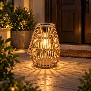 Rattan Solar Lantern, Large Outdoor Waterproof Hanging/Tabletop