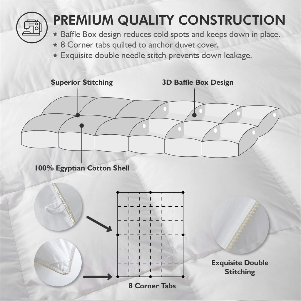 Luxurious White Solid Medium Weight, Queen Size Goose Feathers Down Comforter for All-Season Weather Duvet Insert