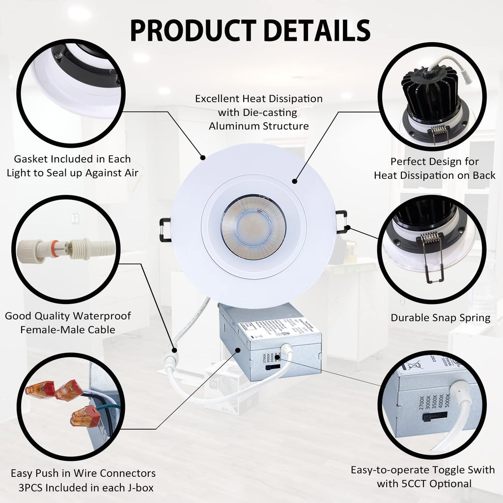 4 Inch Gimbal LED Recessed Lights 4 Pack,Adjustable Downlight,1200lm