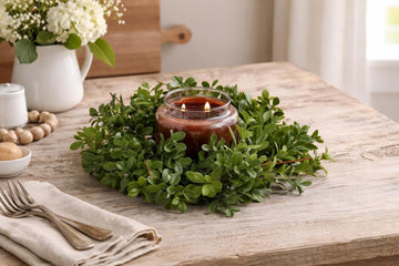 Boxwood Wreath, Candle Ring, Holiday Wall Decor, Rustic Door Wreath, Natural Wreath, Holiday Decor Wreath Outdoor