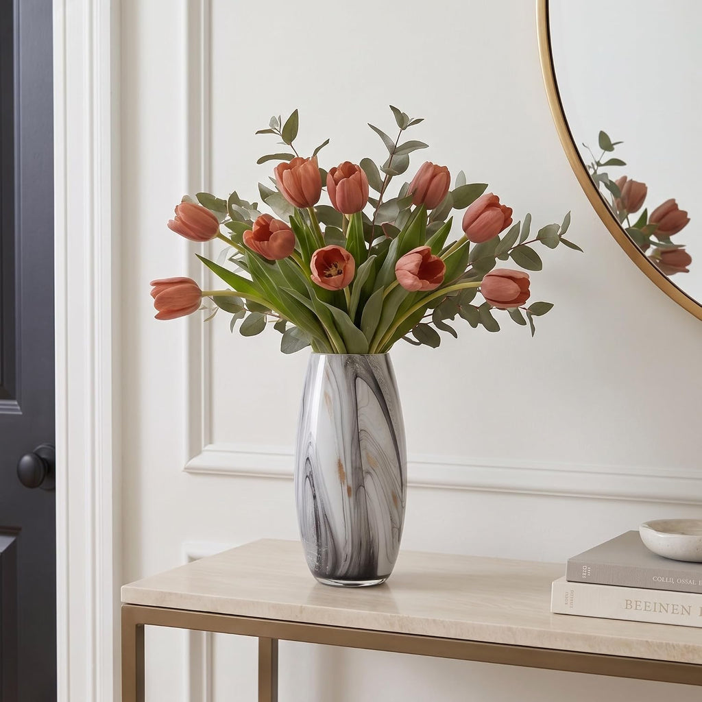 Hand Blown Glass Art Vase, Tall Decorative Flower Vase Decor(BKWH)