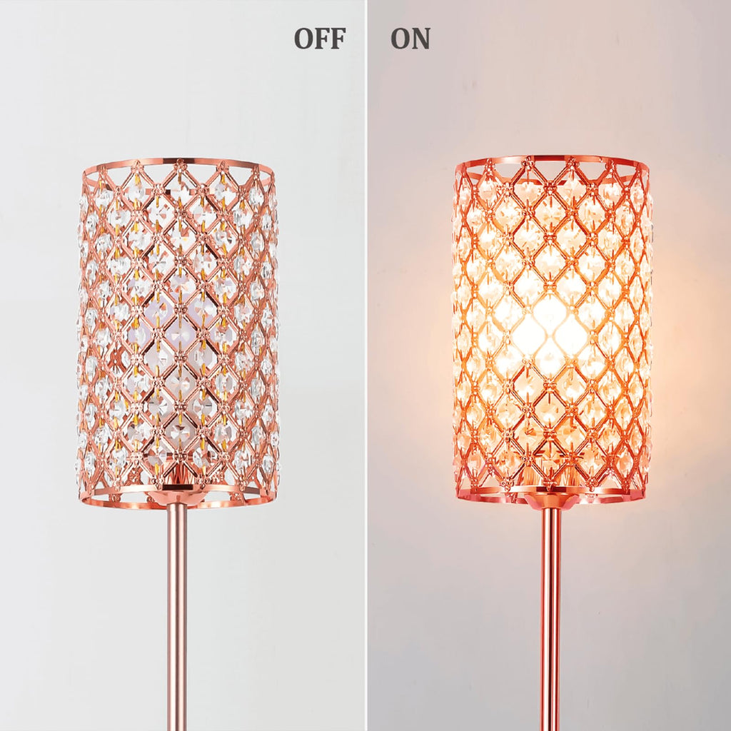 Crystal Floor Lamp with Remote Control, Smart Rose Gold Floor Lamps with Bulb Included, Crystal Standing Lamp Rose