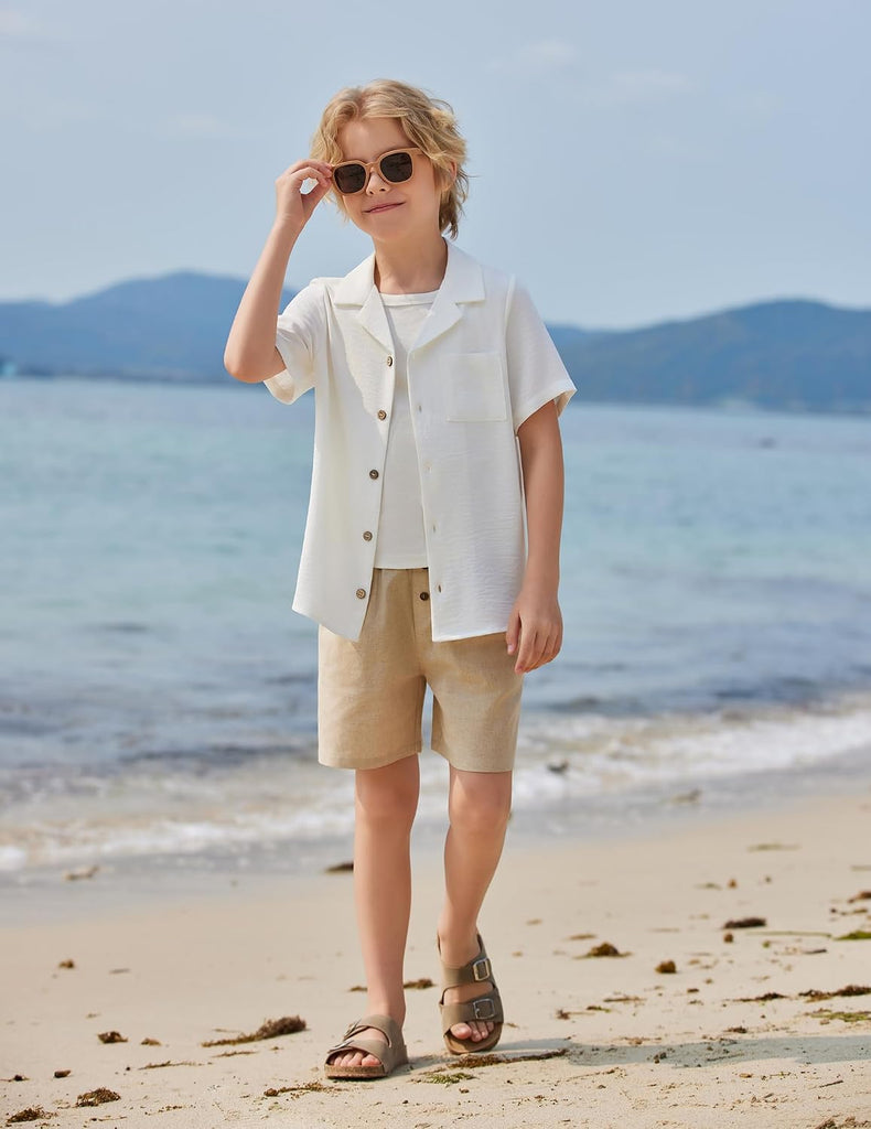 Boys Short Sleeve Button Down Shirt Texture Summer Beach Shirts